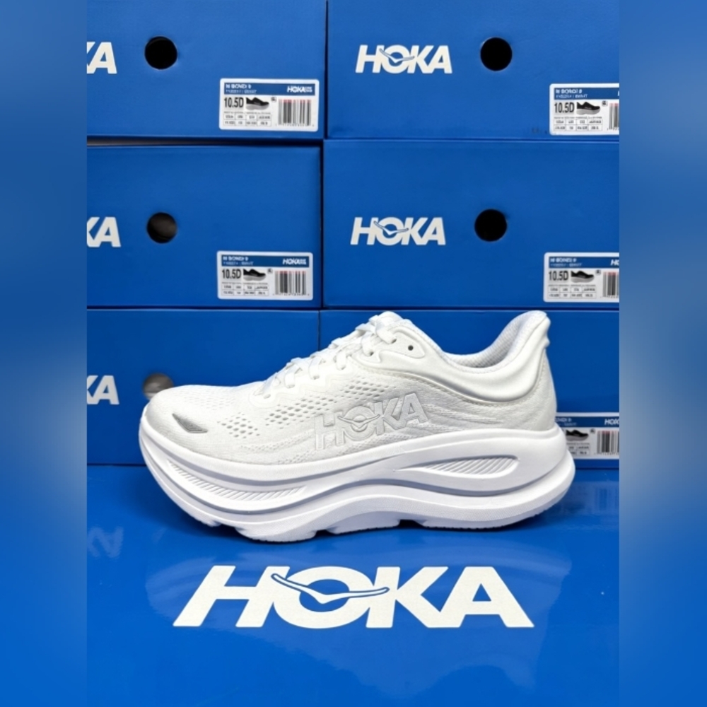 Hoka Bondi One One 9 Triple White ๐ค Women Sneakers HOKA Width B - Picture 4 of 8